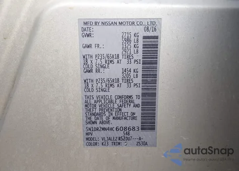 2017 Nissan Pathfinder Sv из США, поврежденный, VIN 5N1DR2MN4HC608683